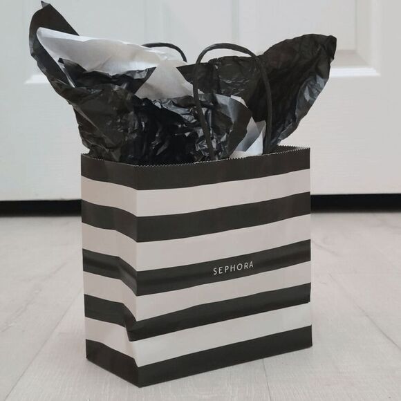 🖤🤍 SEPHORA Empty Black White Striped Paper Shopping Gift Bag with Tissues - Picture 5 of 9